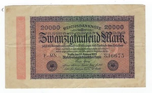 Twenty Thousand Mark Note Germany 1923 20,000 Circulated Ungraded Reichsbanknote - Picture 1 of 2