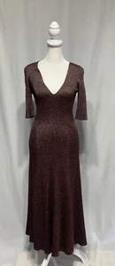 Zara Knit Women's Sz Small Burgundy Metallic 3/4 Sleeve Ribbed Midi Dress - Picture 1 of 6