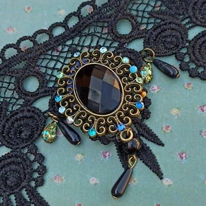 Michal Negrin Choker Lace Black Gothic Chandelier Dramatic Royal Statement Wide - Picture 1 of 17