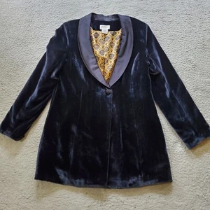 Giacca Dintorni Morbidi Donna Piccola Nera Velluto Misto Seta Blazer Foderato - Foto 1 di 20