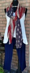 Patriotic Red White And Blue, Stars And Stripes American Flag Scarf Trump USA - Picture 1 of 2