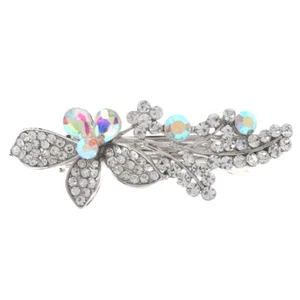 Silver Tone Metal Hair Clip with AB Crystal Rhinestone HA3450-SAB - Picture 1 of 2