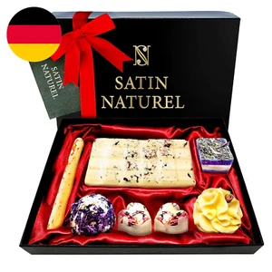 Satin Naturel 7 Luxuriöse BIO Badebomben Vegan Für 14 Bäder - Geschenk Für Sie - - Bild 1 von 12
