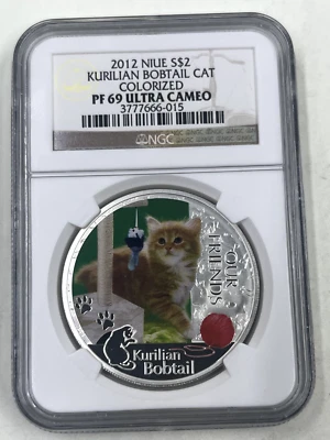 2012 Niue S$2 NGC PF69 Ultra Cameo Kurilian Bobtail Cat Colorized - Image 1 of 4