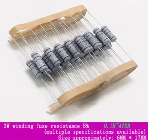 10 Stück 3W Wicklungssicherung Widerstand 5% 3R/3.3R3.9R/4.7R/5.1R/5.6R/6.8R/8.2/10 Ohm - Bild 1 von 5
