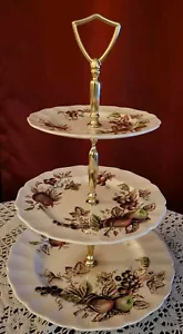 Vtg Johnson Brothers Harvest Time 3 Tier Tray Made In England Relishes/Cakes - Picture 1 of 17