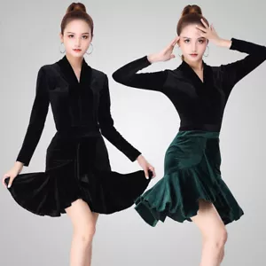 Dama Volantes Falda de Danza Latina Terciopelo Prendas de Baile Salsa Tango Salón de Baile Elegante Sexy - Imagen 1 de 16