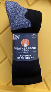 Weatherproof Vintage Men's 5 Pairs Outdoor Wool Blend Crew Socks