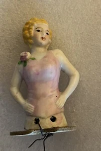 Vtg Half Doll Ceramic Pin Cushion Arms Away Hands on Hips Blonde Sewing 3.25" - Picture 1 of 4