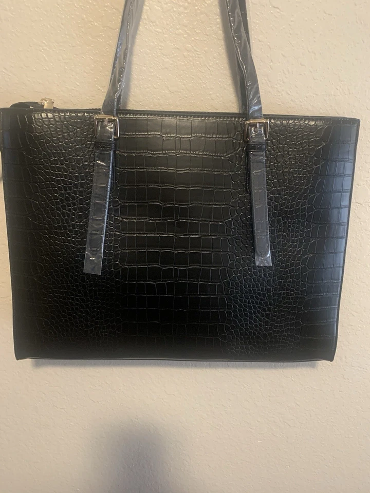 Tote Bag Purse Black Crocodile Print - Image 1 of 4