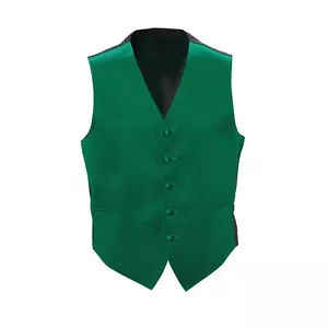 New Mens Emerald Green Satin Tuxedo Vest Bow Tie Real Pockets USA Best Quality - Picture 1 of 3