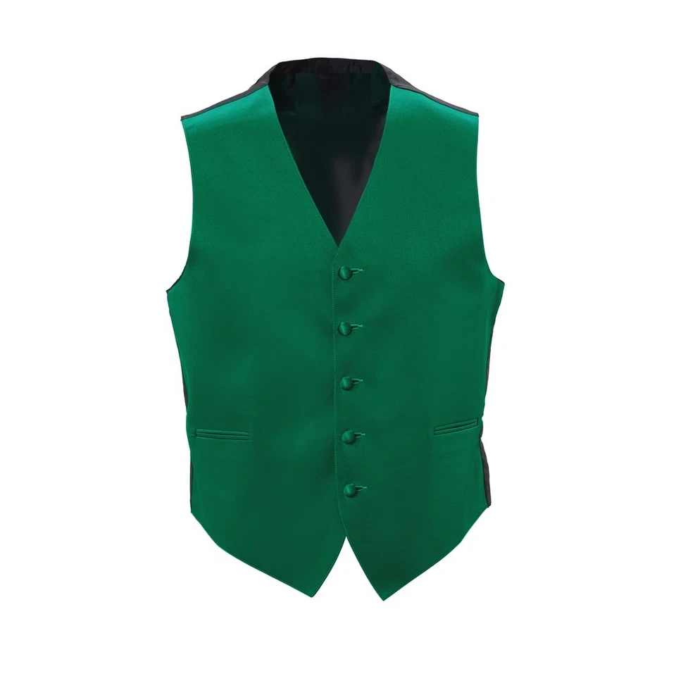 New Mens Emerald Green Satin Tuxedo Vest Bow Tie Real Pockets USA Best Quality - Image 1 of 1