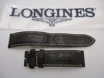 Correa de reloj Longines de cuero de cocodrilo marrón oscuro de 19 mm x 18 mm # L682119977 Foto 1 de 4