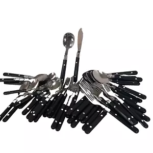 Gibson Vintage Flatware Set Stainless China 219 Black Plastic Handle 50 Pieces - Bild 1 von 5