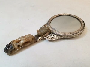 Antique 18th C. Nephrite Jade Belt Hook Set Into 19th C. Chinese Export Mirror - Picture 1 of 12