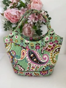 Vintage Paisley Green Flowers Soft Sided Insulated Lunch Box Bag Top Handles EUC - Picture 1 of 12