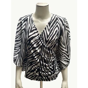 Coco Bianco Zebra Print Wrap Top With 3/4 Bell Sleeves Size M - Picture 1 of 7