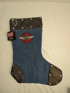 NWT Vintage Harley Davidson Motorcycles Christmas Stocking 2001 Denim Studded - Picture 1 of 4