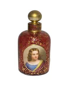 Vintage Moser? Red Cranberry Gold Portrait Cameo Parfum Flakon Stopfen - Bild 1 von 11