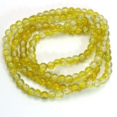 140 pcs Yellow Crackle Cracked Round Glass Crystal Charm Beads 6mm Craft DIY - Image 1 of 3