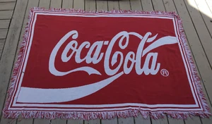 Classic Coca Cola Throw Blanket-woven with knit tapestry and fringe-size 72”x49" - Picture 1 of 6