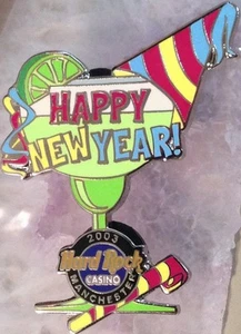 Hard Rock Casino MANCHESTER 2003 Happy New Year PIN Party Favors MARGARITA GLASS - Picture 1 of 1