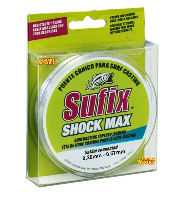 FILO CONICO SUFIX 0,26-0,57 NEUTRO 5x15 MT TAPERED SHOCK LEADERS SURFCASTING - Immagine 1 di 1