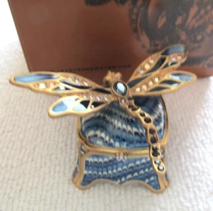 New Jay Strongwater INDIGO DRAGONFLY Trinket Box Blue w/ Swarovski Crystals - Picture 1 of 6
