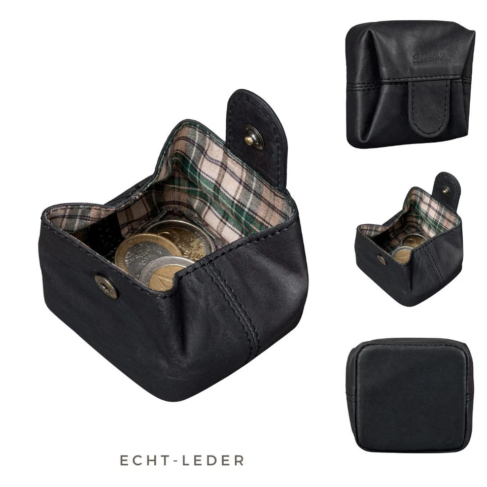 BENTHILL Münzbörse Klein Minigeldbörse Mini Echt Leder Kleingeldbörse Schüttelbörse Slim