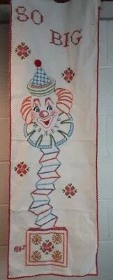 Vintage Embroidered Clown Growth Chart So Big Raw Edge Nursery Toddler Baby Pom - Image 1 of 4