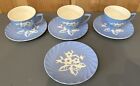 Vintage Blue 1940s Harker Cameoware Dainty Flower Swirl 3- Cups 4-Saucers/Plates