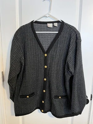 Vintage Hasting & Smith Womens Plus 1X Black Gray Knitted Cardigan Sweater - Image 1 of 4