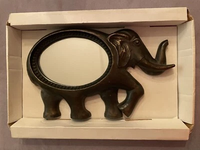 Rajah Elephant Outer Metal Frame With oval Mirror 13.25" W x 8.25” L, 1.25” D. - Image 1 of 4