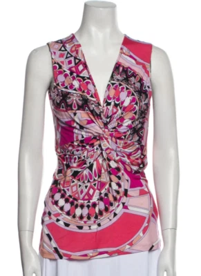 Emilio Pucci V Neck Pink Purple White Peach Geometric Print top US 8, IT42 Tunic - Image 1 of 4