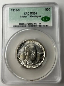 1950 S Booker T Washington Commemorative Silver Half Dollar CAC MS64 - Picture 1 of 8