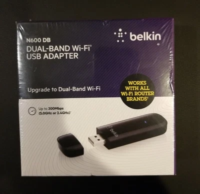 Belkin N600 DB Wireless Dual Band Wi-Fi USB Adapter [SEALED] - Image 1 of 4