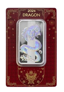 2024 50 gramos barra de plata - holograma dragón serie lunar PAMP (en ensayo) - Imagen 1 de 4
