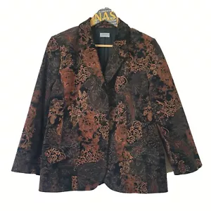 Vintage Floral corduroy blazer jacket Black orange brown finnk arelia Size 16 - Picture 1 of 4