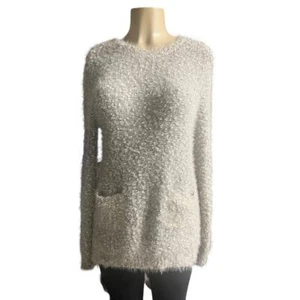 Katsumi Anthropologie Sweater Medium Fuzzy Longpullover Taschen grau & creme - Bild 1 von 8