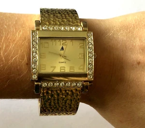 Marilyn Miglin Pheromone Two In One Solid Perfume Cuff Goldtone Bracelet Watch - Picture 1 of 12