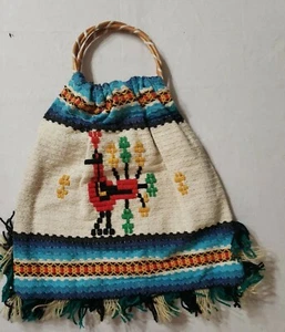 Rare Hand Woven Peruvian Handbag Vintage 1960's Blue New - Picture 1 of 2