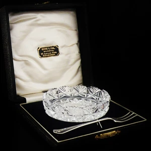 Cased Sterling Silver Butter Fork & Cut Glass Butter Dish, Birmingham 1933 - Picture 1 of 13