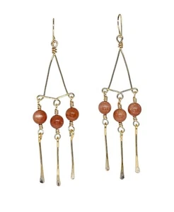 Handcrafted Gold Chandelier Earrings w/Sunstone Gemstones, Chandelier Earrings - Picture 1 of 10