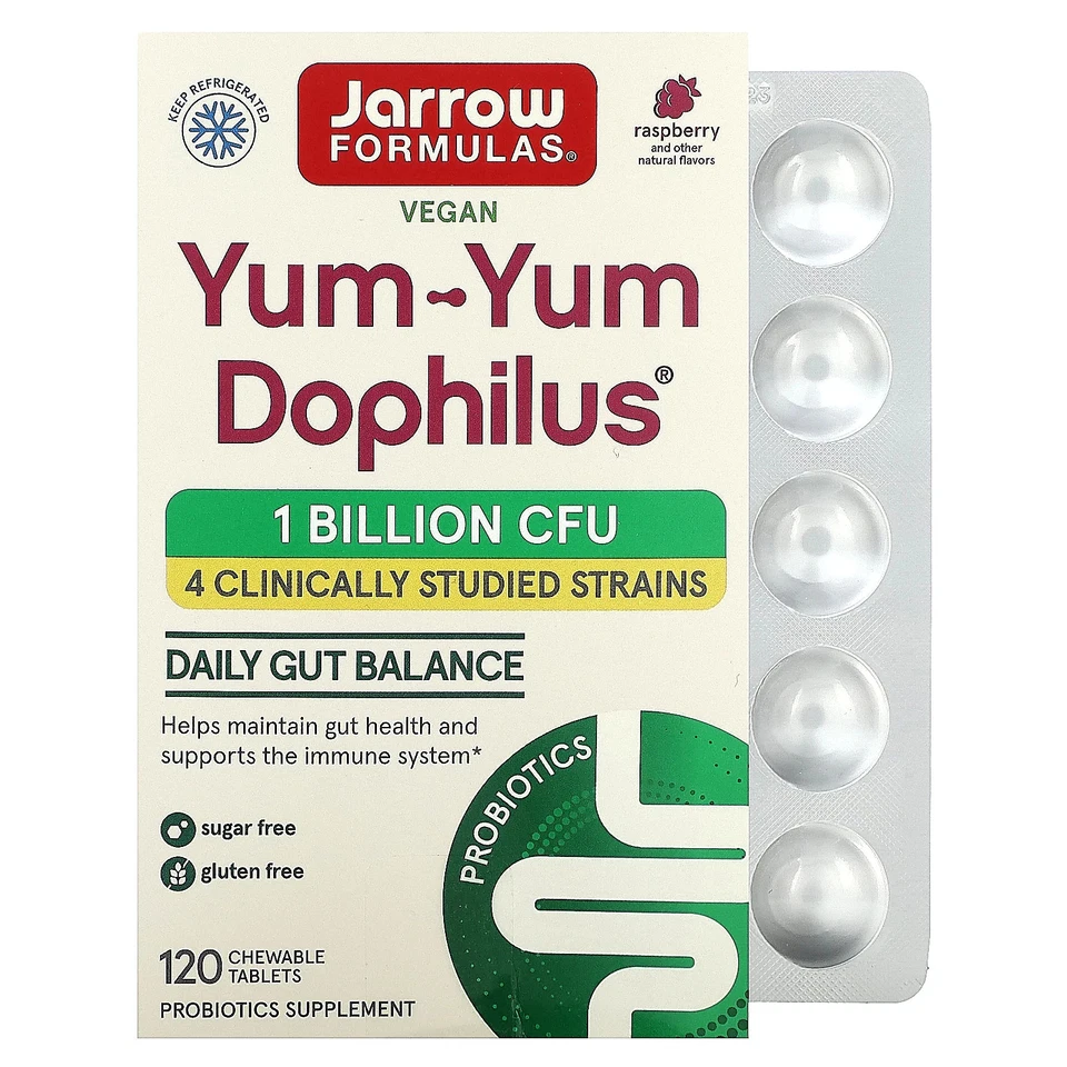 Yum-Yum Dophilus, Raspberry, 1 Billion CFU, 120 Chewable Tablets - Image 1 of 2