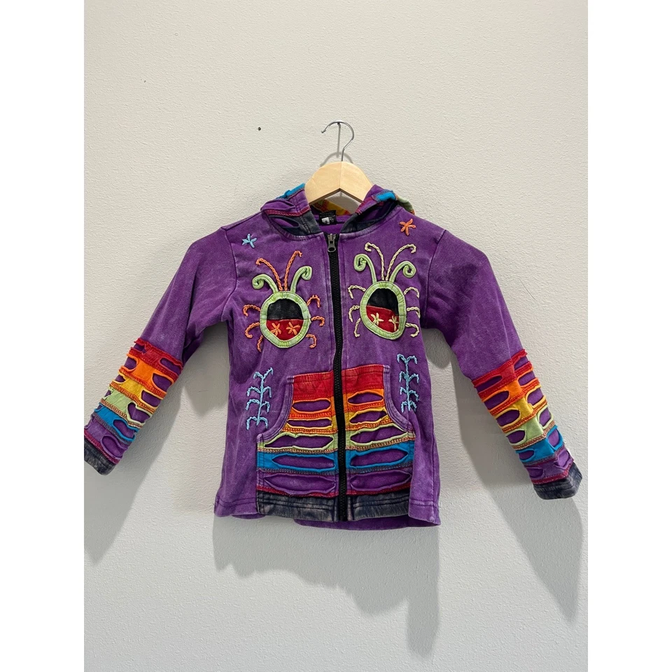 Rising International 连帽衫彩虹拼布嬉皮士 6 码 — 第 1/4 张图片