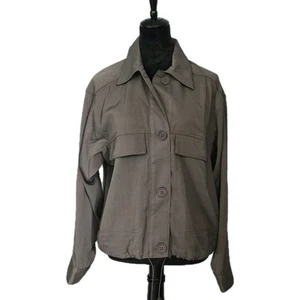 Max Studio Blouson-Jacke mit Bindegürtel Damen Large grau Armee Langarm Knopfleiste - Bild 1 von 12