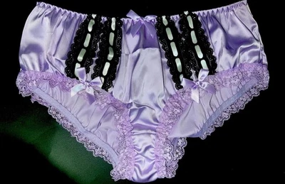 Bragas de bikini con detalle de encaje satinado y negro púrpura brillante L NUEVAS Foto 1 de 3