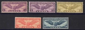 US Scott C12/C24 Mix of 5 Different Winged Globe Airmails MNH cm195 - Picture 1 of 3
