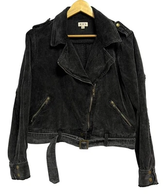 Chaqueta POL Mujer Pequeña Negra Gris Pana Motociclista Cinturón Cuello Forrado Rayas Foto 1 de 4