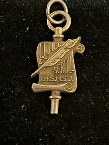 Vintage Sterling Silver Quill Scroll, Pendant/ Watch Fob, Charm I.H.S.H.S.J. - Picture 1 of 3
